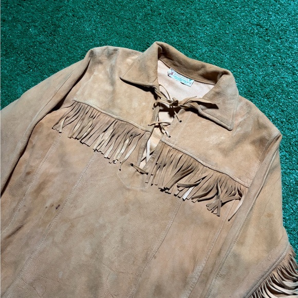 Vintage 70s Berman Buckskin Deer Hide Suede Leather Fringe Jacket Pullover Small - Picture 2 of 8